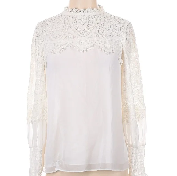 White House Black Market White Lace Bib Collar Blouse - Picture 4 of 5